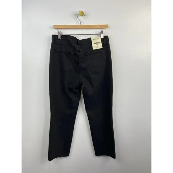 L'Agence Sada High Rise Frayed Hem Cropped Slim Denim Jean Black Size: 30 NWT - Picture 6 of 7